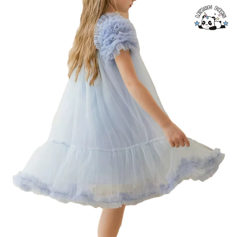LEZONKIDS - Vestido de Lace com Manga Curta e Tecido de Lantejoulas Personalizado para Meninas de 2-14T
